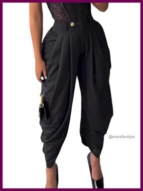 Womens Dress Barrel Pants Pleated Wide Leg Harem Work Slacks
